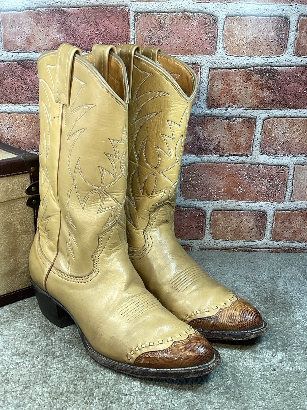 Nocona Womens Vintage Lizard wingtip western cowboy boots size 7.5
